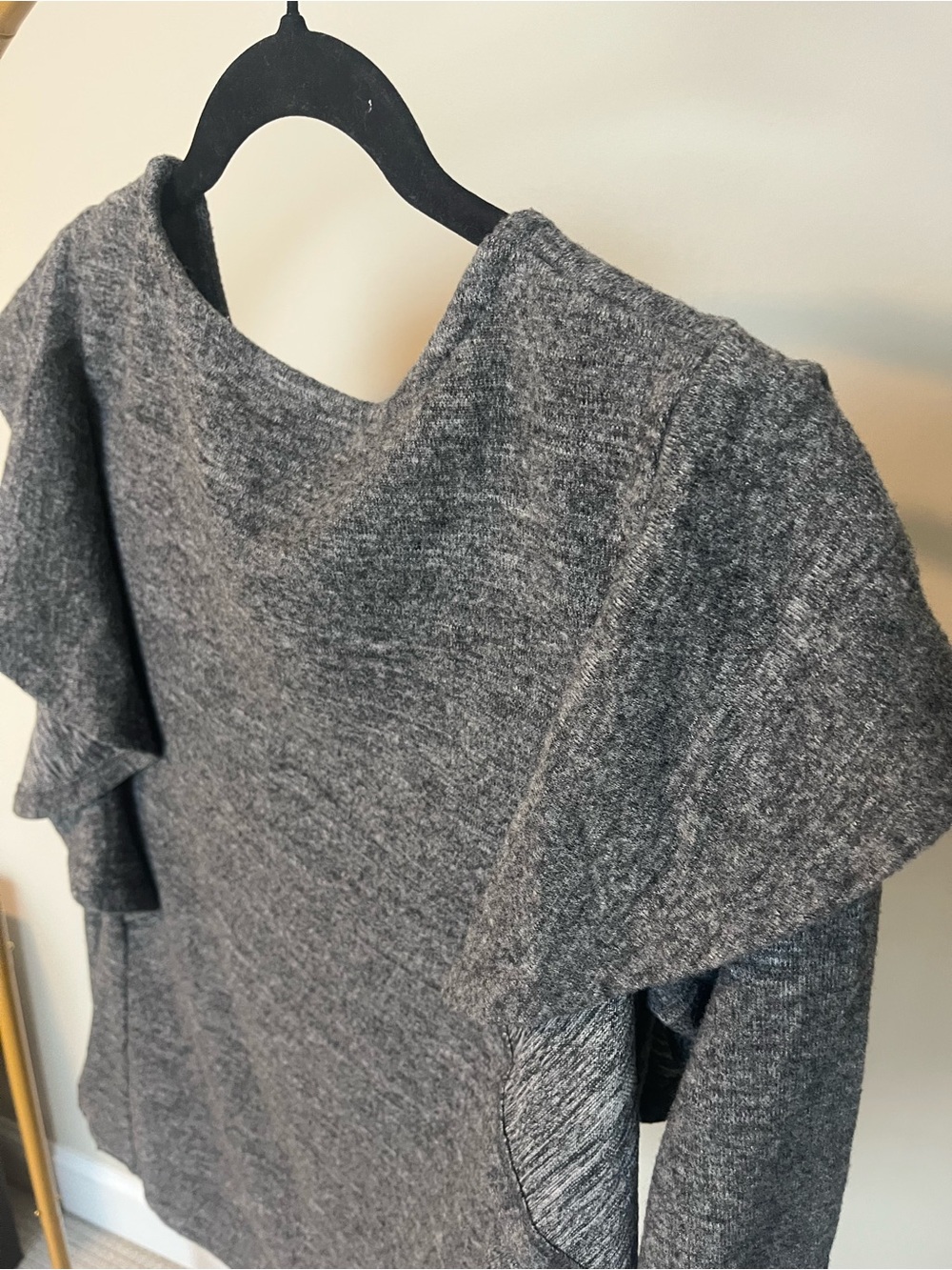 Massini Charcoal Gray Long Sleeve Ruffle Top - Picture 2 of 7